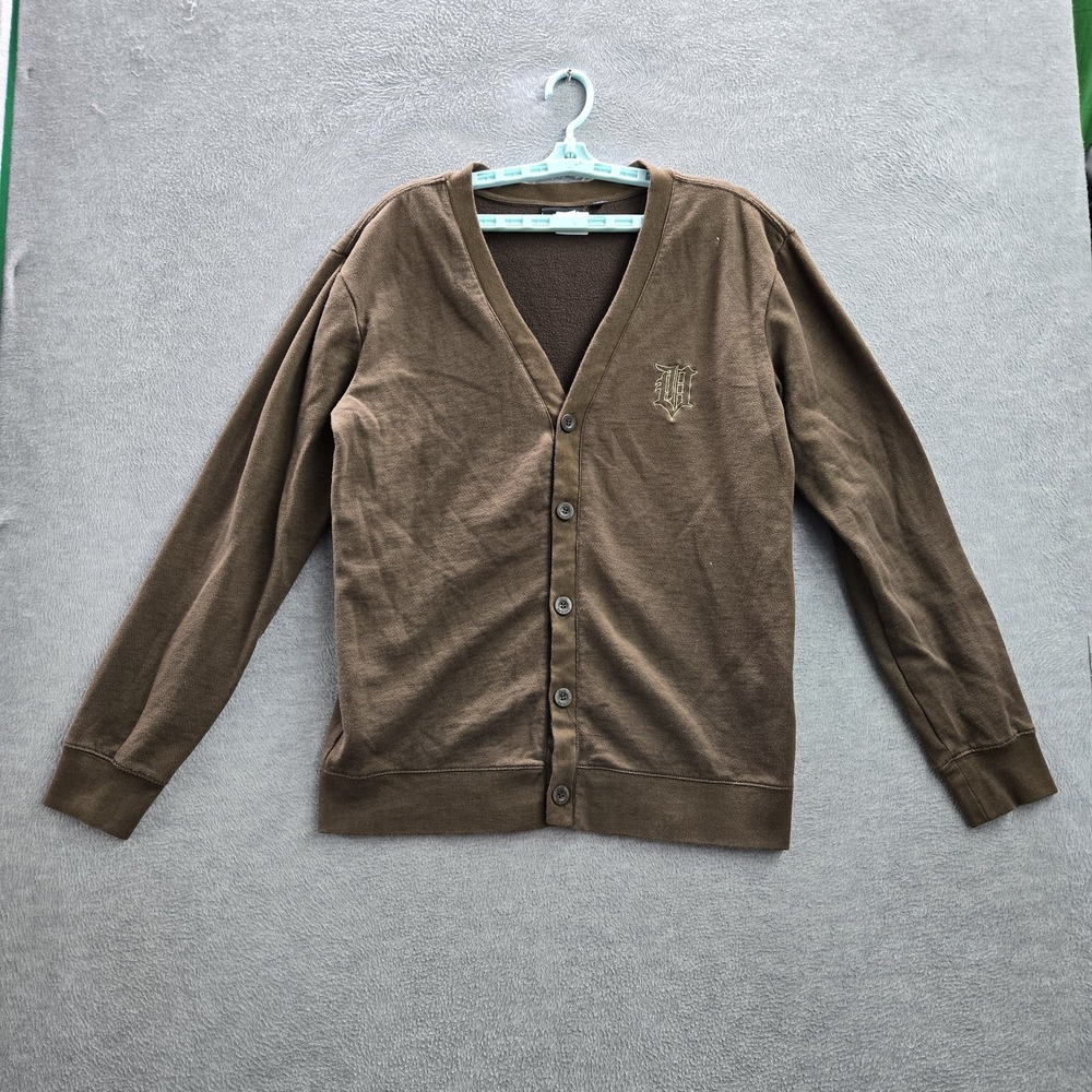 Vans Men Sweatshirt M Brown Logo Embroidery Cardigan Skater Button Long Sleeve